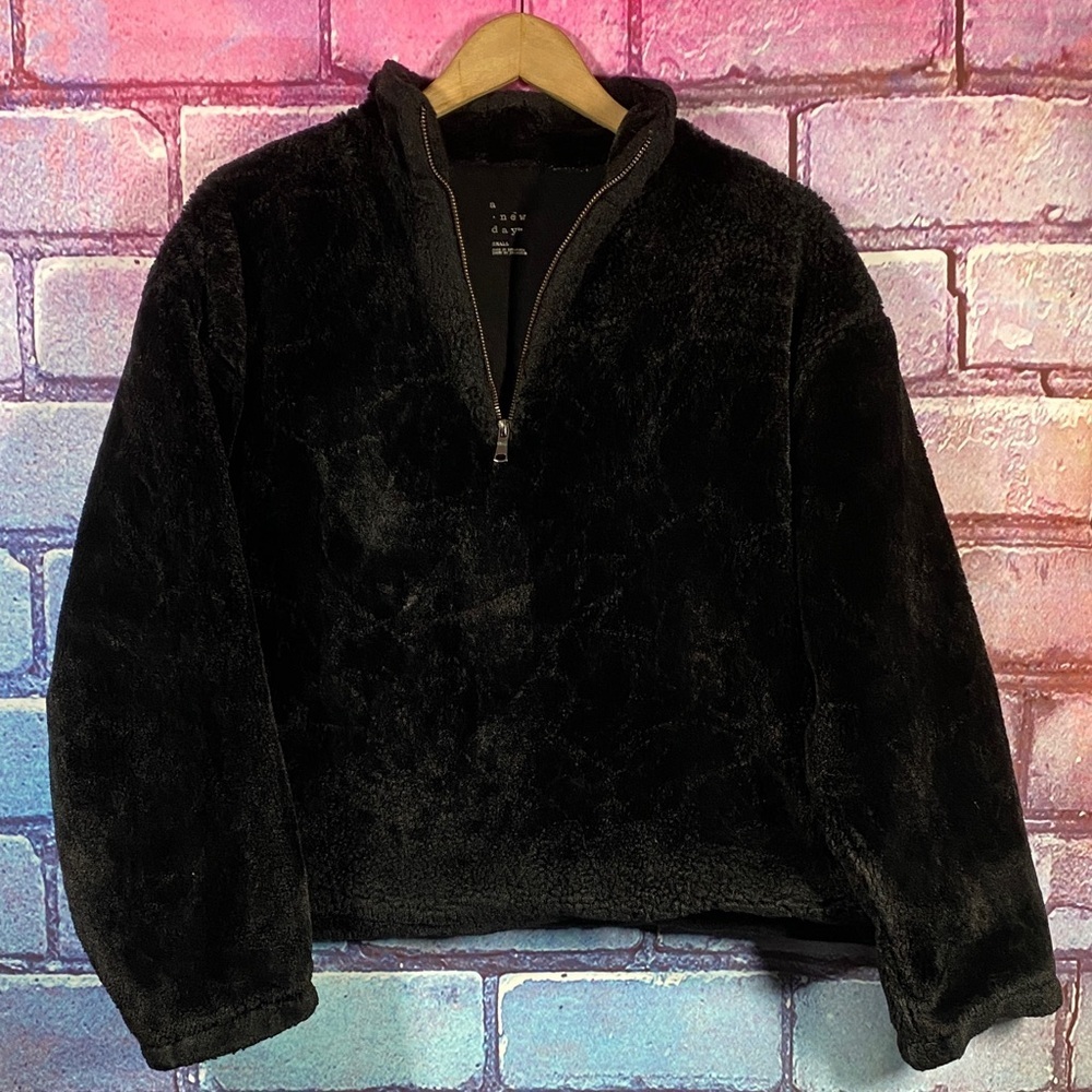 A New Day Fleece Pullover Black Womens S Quarter Zip Cozy